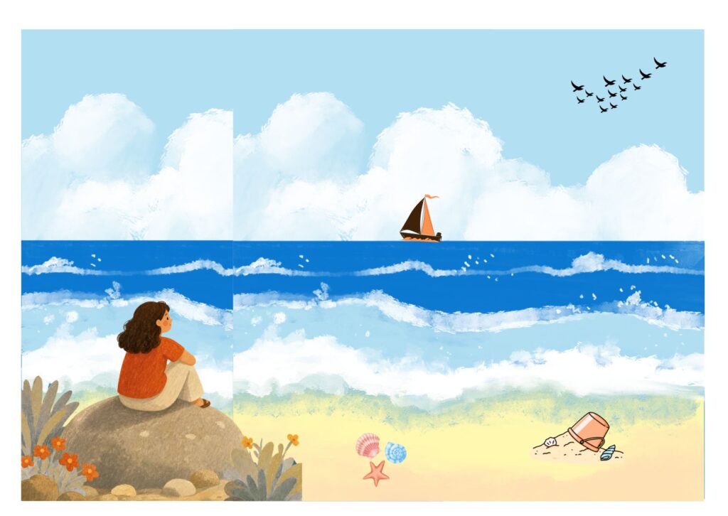 Frau blickt über das Meer